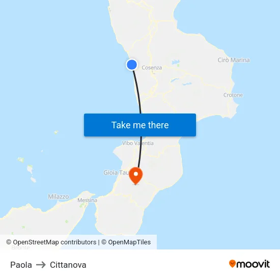 Paola to Cittanova map