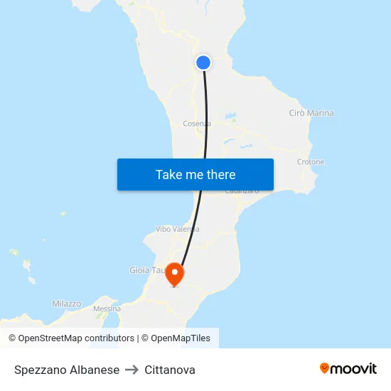 Spezzano Albanese to Cittanova map