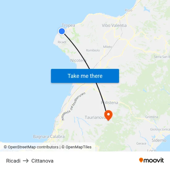 Ricadi to Cittanova map