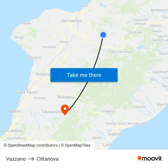 Vazzano to Cittanova map