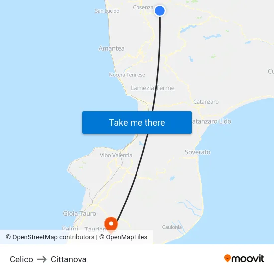 Celico to Cittanova map