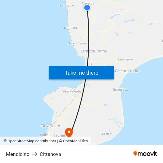 Mendicino to Cittanova map
