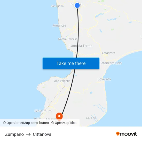Zumpano to Cittanova map