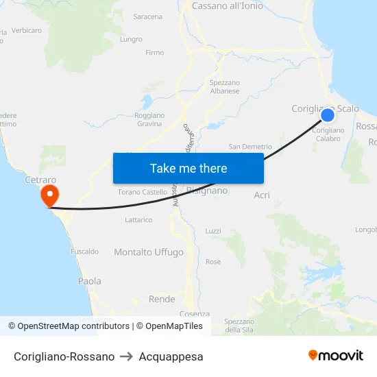 Corigliano-Rossano to Acquappesa map