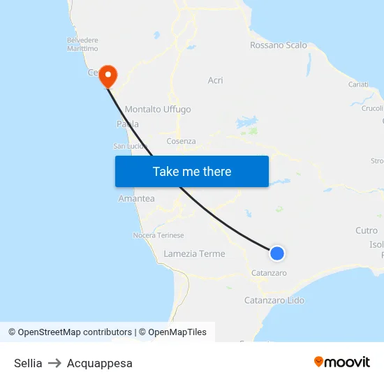 Sellia to Acquappesa map
