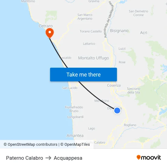 Paterno Calabro to Acquappesa map
