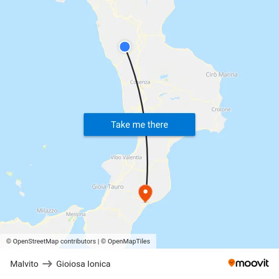 Malvito to Gioiosa Ionica map