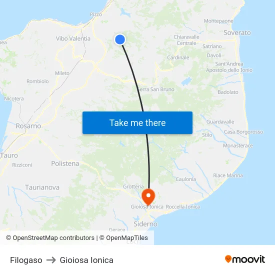 Filogaso to Gioiosa Ionica map