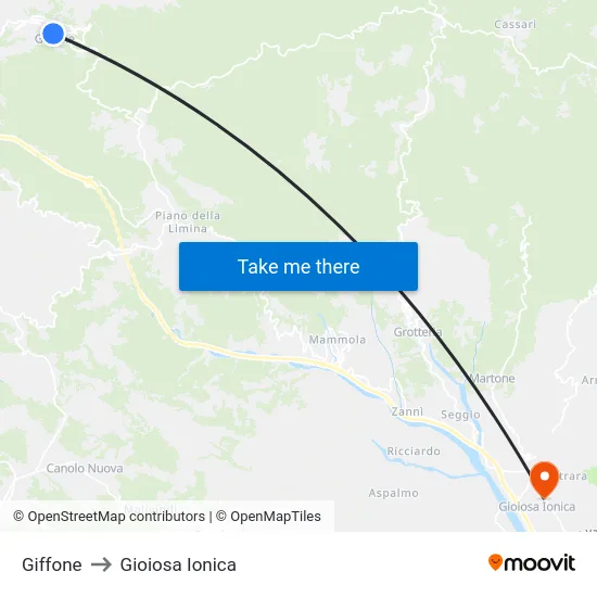Giffone to Gioiosa Ionica map