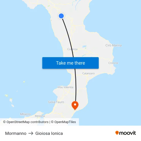 Mormanno to Gioiosa Ionica map
