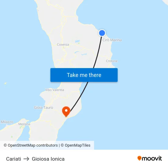 Cariati to Gioiosa Ionica map