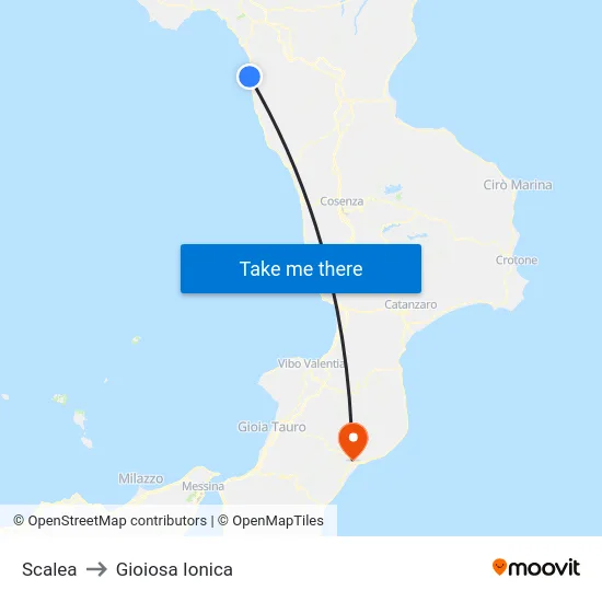 Scalea to Gioiosa Ionica map