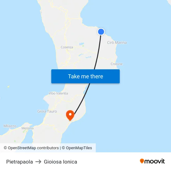 Pietrapaola to Gioiosa Ionica map