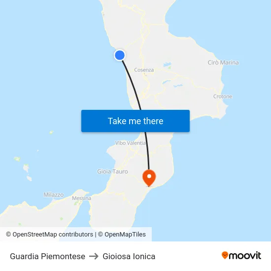 Guardia Piemontese to Gioiosa Ionica map