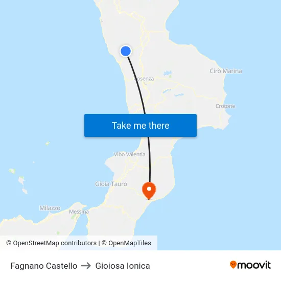 Fagnano Castello to Gioiosa Ionica map
