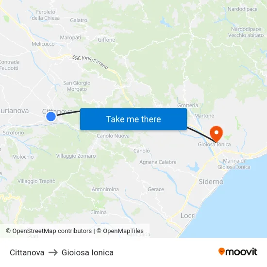 Cittanova to Gioiosa Ionica map
