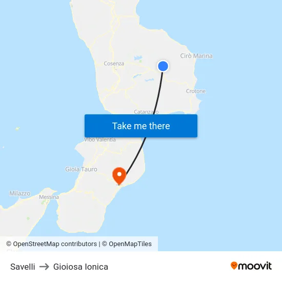 Savelli to Gioiosa Ionica map