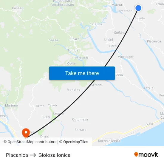Placanica to Gioiosa Ionica map
