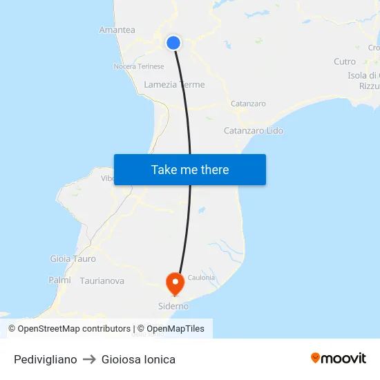 Pedivigliano to Gioiosa Ionica map