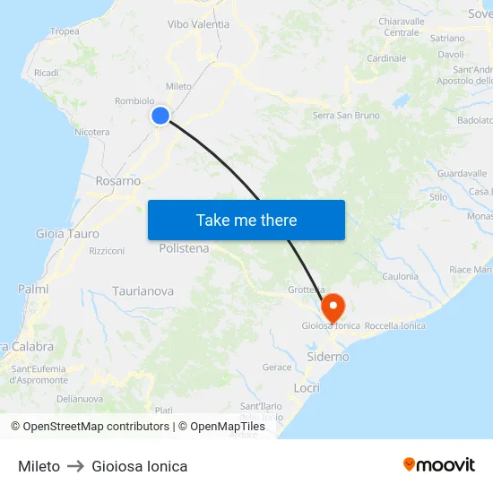 Mileto to Gioiosa Ionica map
