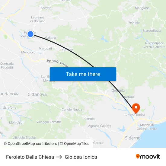 Feroleto Della Chiesa to Gioiosa Ionica map