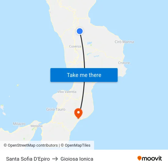 Santa Sofia D'Epiro to Gioiosa Ionica map