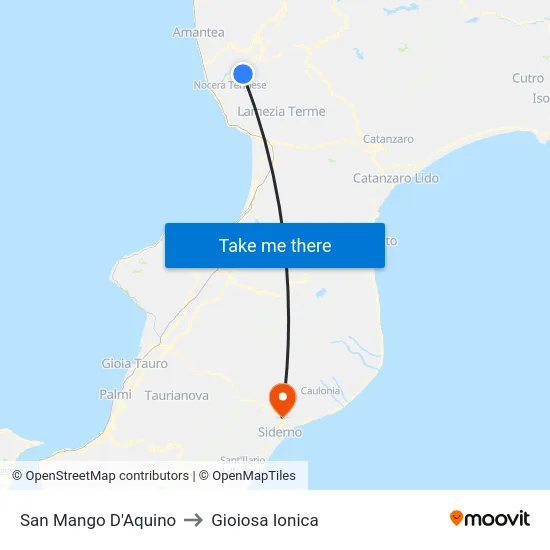 San Mango D'Aquino to Gioiosa Ionica map