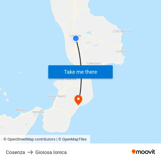 Cosenza to Gioiosa Ionica map