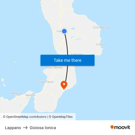 Lappano to Gioiosa Ionica map
