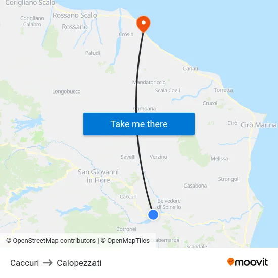 Caccuri to Calopezzati map