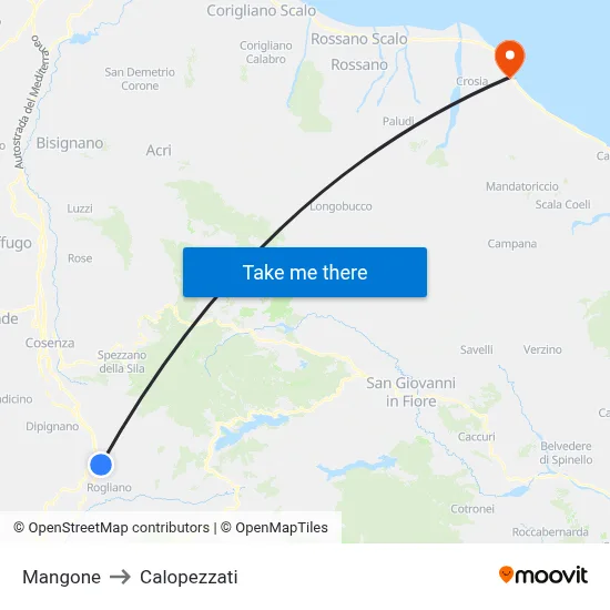 Mangone to Calopezzati map