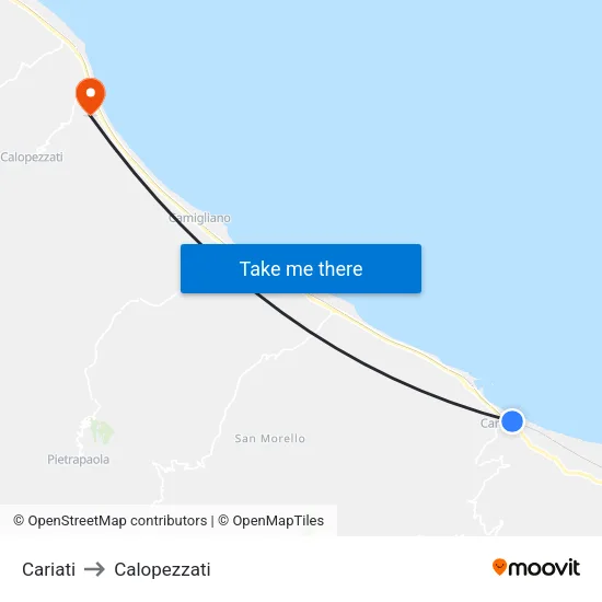 Cariati to Calopezzati map