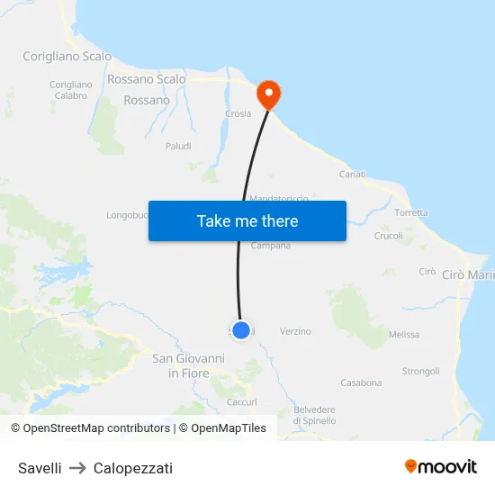 Savelli to Calopezzati map