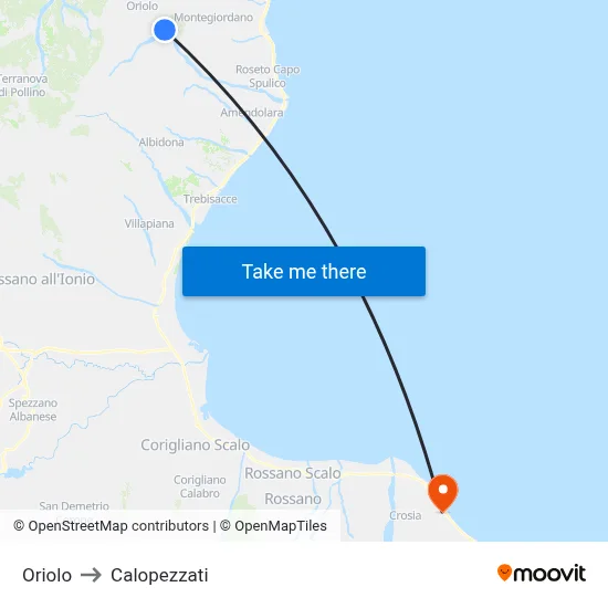 Oriolo to Calopezzati map
