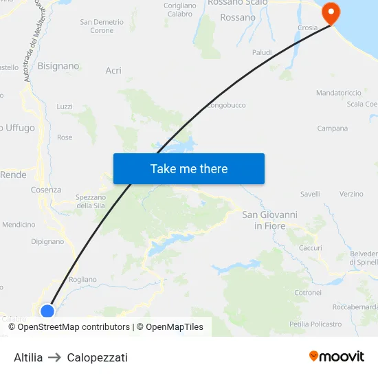 Altilia to Calopezzati map