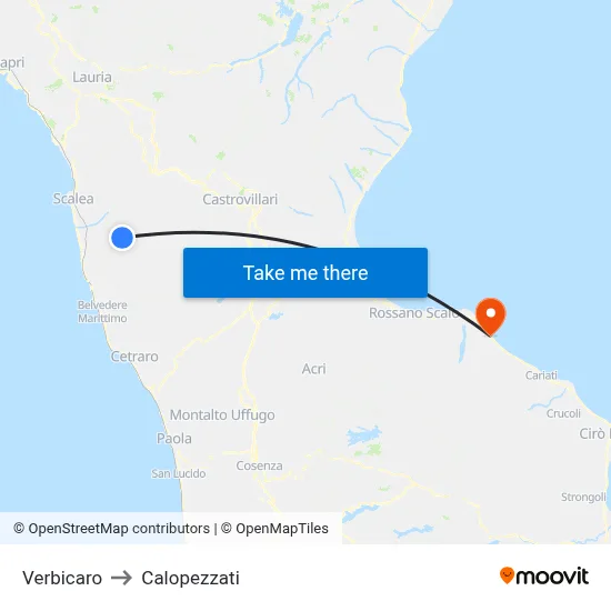 Verbicaro to Calopezzati map