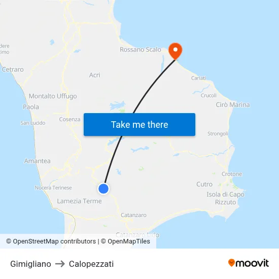 Gimigliano to Calopezzati map