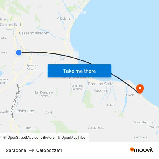 Saracena to Calopezzati map