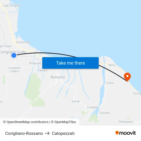 Corigliano-Rossano to Calopezzati map