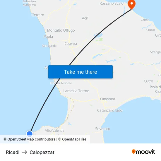 Ricadi to Calopezzati map