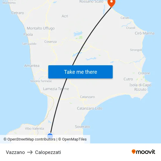 Vazzano to Calopezzati map