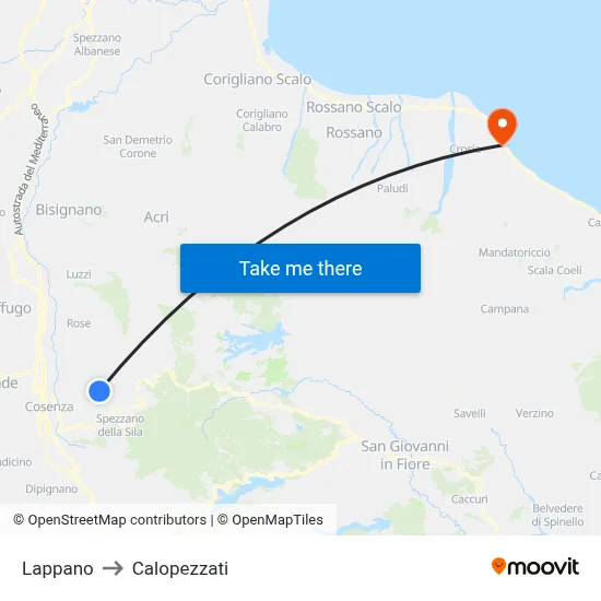 Lappano to Calopezzati map