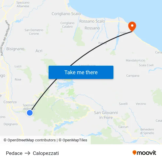 Pedace to Calopezzati map