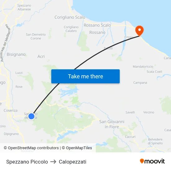Spezzano Piccolo to Calopezzati map