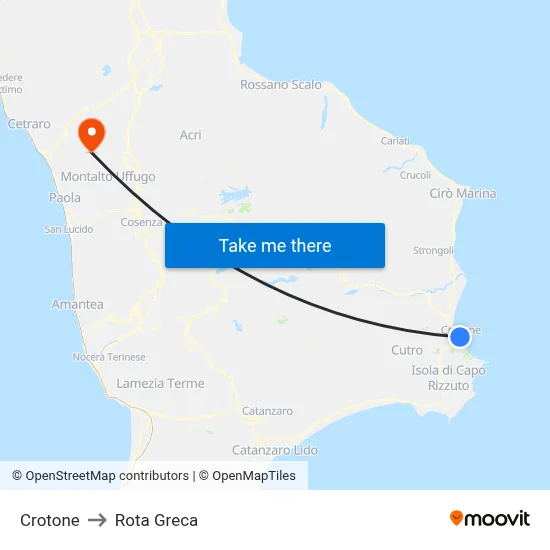 Crotone to Rota Greca map