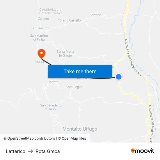 Lattarico to Rota Greca map