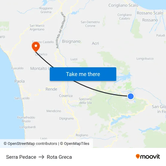 Serra Pedace to Rota Greca map