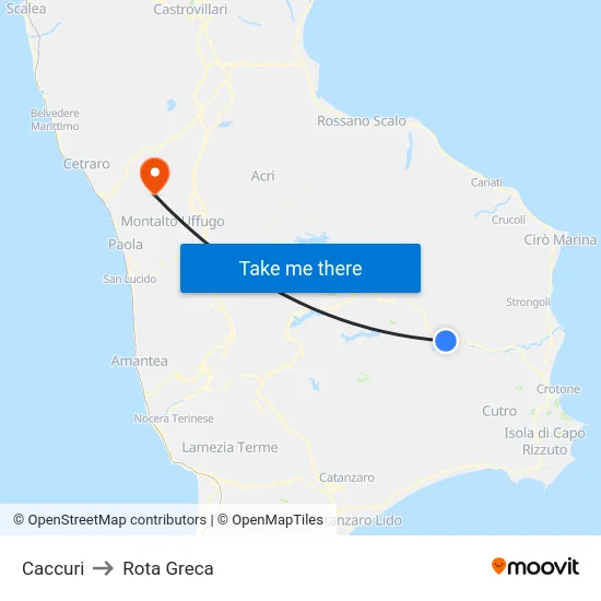 Caccuri to Rota Greca map