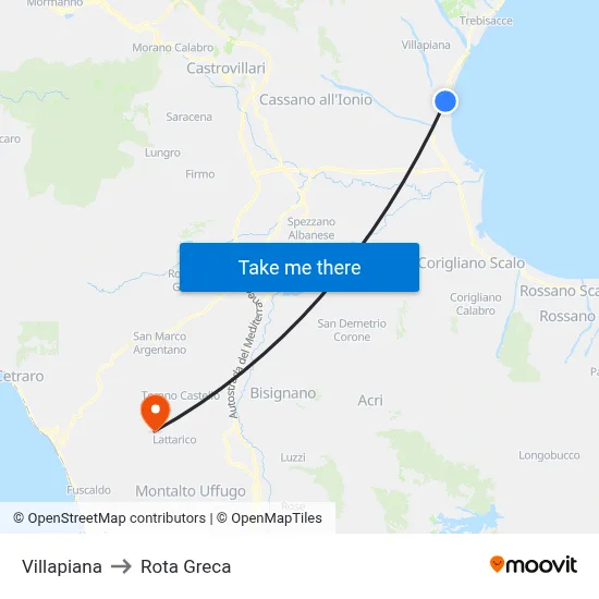 Villapiana to Rota Greca map