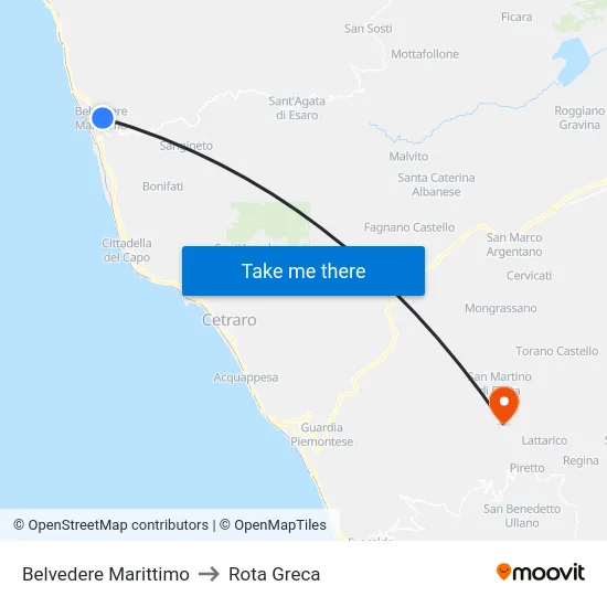 Belvedere Marittimo to Rota Greca map